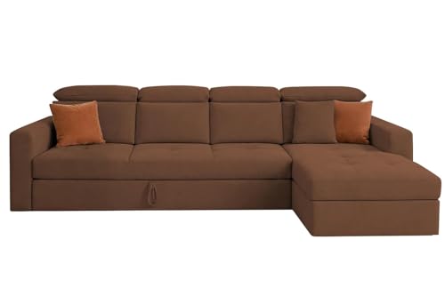 Image of Casaliving Gagnon 6 Seater RHS L Shape Corner Sofa Cum Bed for Living Room Premium Fabric Sofa (Brown) Sofa Set