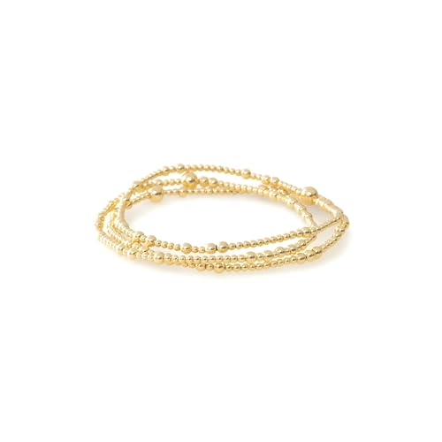 EQUBIO Gold Beaded Bracelet for women 14K gold Plated Adjustable Stackable Jewelry 2mm/3mm Mix Durable Tarnish Resistant Waterproof Accessory Elegant Minimalist Style for Women Gifts Daily Wear and Travel