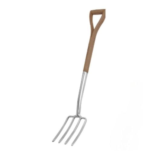 Vzqr 4本爪共柄 農業用フォーク 木柄マンガン鋼ヘッド 草刈り後の集草・除草・干し草搬送 畜産・農家・園芸・ガーデニング向け 丈夫で扱いやすい 農具 (ウッドシャンクステンレス鋼)