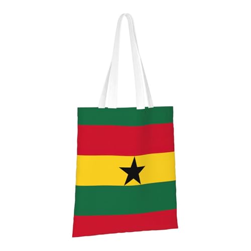 Flag Of Ghana Print Reusable Canvas Tote, Shopping Bag With Handles For Daily And Grocery Use2