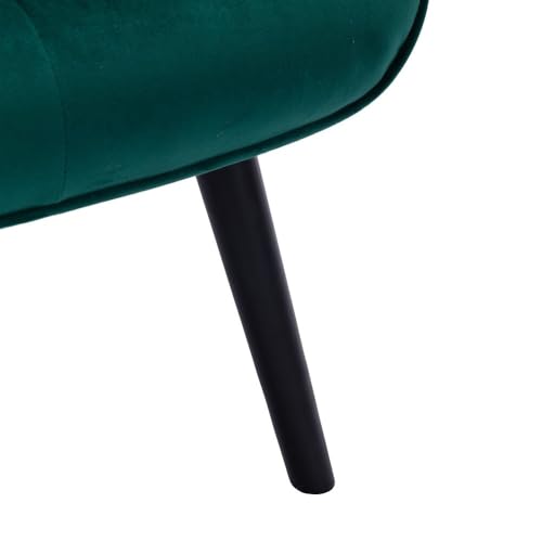 Image of Velvet Wingback Accent Chair for Living Room | Luxury High Back Tufted Armchair with Glossy Metal Legs | Modern Velvet Upholstered Lounge Chair for Home & Office | 1 Pc (Green)