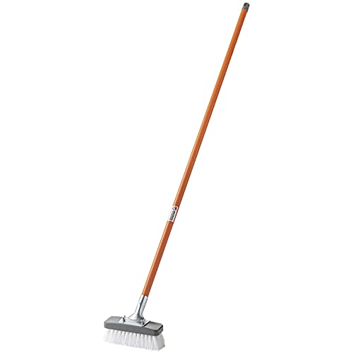 山崎産業(Yamazaki Sangyo) 抗ウイルス剤配合 日本製 デッキブラシ ベランダ 屋外 風呂 浴室 玄関 タイル 194834 CL809-000U-MB オレンジ 幅18×全長136.5cm