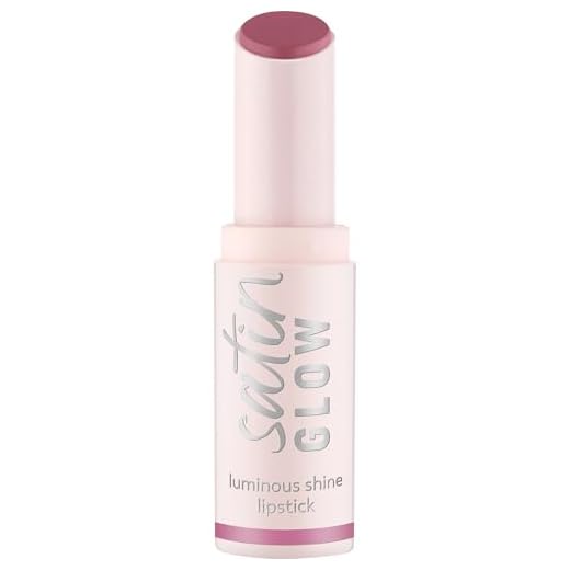 essence satin GLOW luminous shine lipstick, Nr. 04, Violett, strahlend, farbintensiv, vegan, ohne Parabene, ohne Mikroplastikpartikel, Nanopartikel frei, 1er Pack (3.5g)