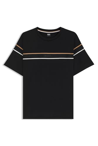 BOSS Mens Iconic T-Shirt Cotton-Jersey T-Shirt with Tape Trims Black
