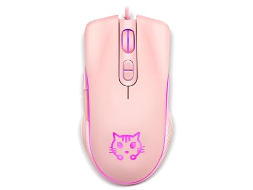 CORN Gaming Wired USB Mouse, 2400DPI 4 Adjustable Levels, Ergonomic Slient Mouse for PC/Desktop/Laptop - Pink Cat - Image 3