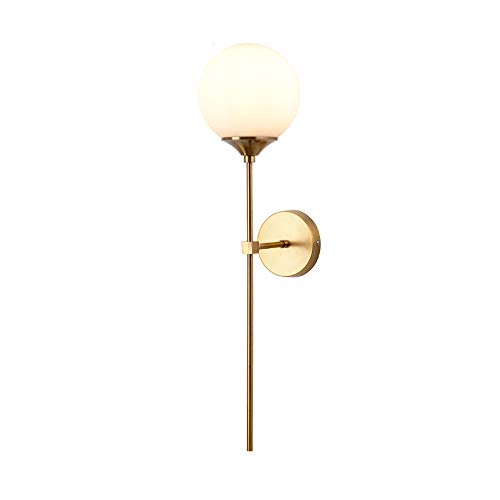 KCO Lighting Modern Glass Globe Hanging Light 1-Light Smoke Gray Pendant Light Gold Adjustable Mid Century Light Fixture for Indoor Bedroom Bar Dining Room (Milk White Wall Lamp)