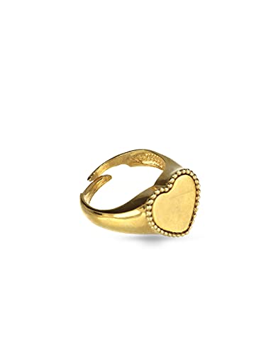 Anello Chevalier da Mignolo in Argento 925% Regolabile con inserto a Cuore Specchio - Anello Donna e Ragazza (Placato Oro)