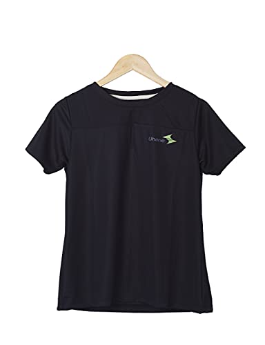Image of Uhane Women's Gym Dri-Fit Classic Work-Out Round Neck Loose Fit T-Shirt (Black) Short Sleeves Top for Sports and Fitness