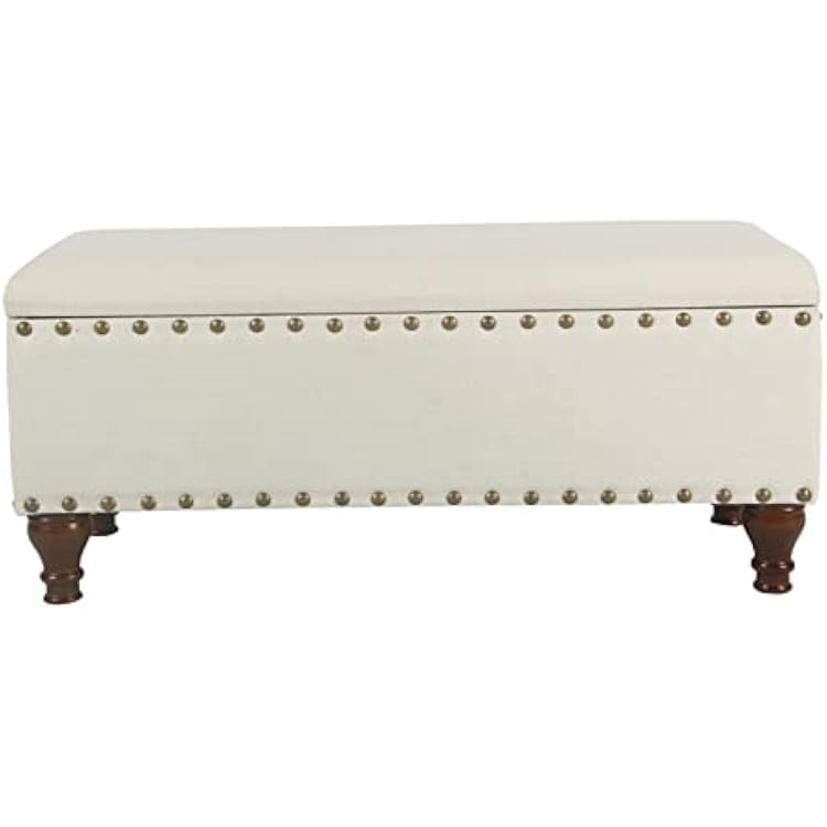 HomePop Large Storage Bench with Nailhead Trim - Cream