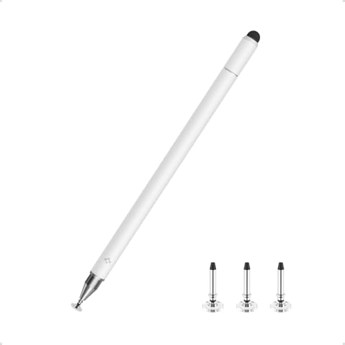 Spigen 3in1 Stylus Touch Pen for All Universal Touchscreen Devices(Mobile, Tablets, Laptops) with Extra Pen Tips - White
