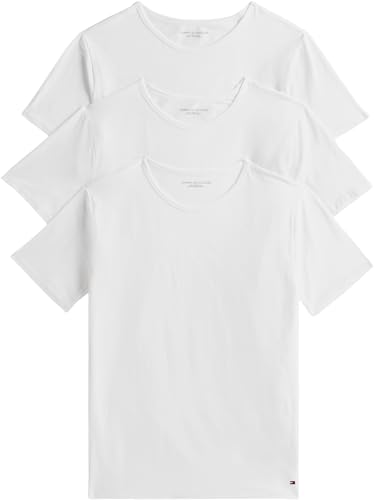 Tommy Hilfiger Herren 3er Pack T-Shirts Kurzarm Slim Fit, Weiß (White/White/White), L