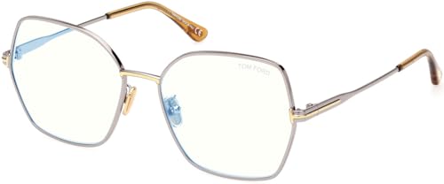 Tom Ford Eyeglasses FT 5876 -B 014 Shiny Light Ruthenium, Transparent Amber, t