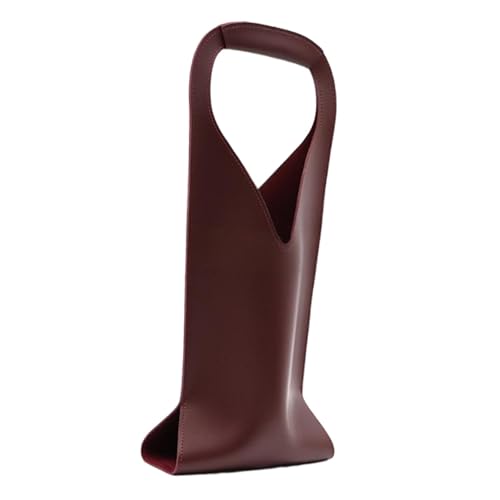 Single Bottle Carrier Lightweight Handbag PU Leather Bag Tote for Housewarming Party Picnic Wedding, Dark Red