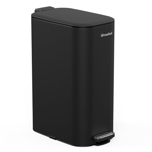 Lovewind Poubelle Métallique Étroite 30L à Pied, Couvercle Silencieux 90°, Seau Intérieur...