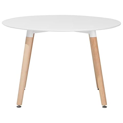 Industrieller Esszimmertisch diam. 120 cm MDF-Platte/Buchenholz weiß Bovio Cover