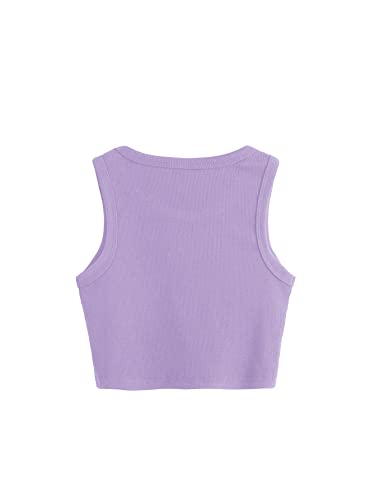 Image of Milumia Girls Shirt 2 Pack Ribbed Knit Round Neck Casual Baisc Crop Tank Top (Multi White Purple, 7 Years, Sleeveless)