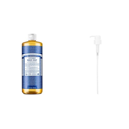 【セット買い】ドクターブロナー マジックソープ PE(ペパーミント) 946ml 爽快なミントの香り 植物オイル マルチオーガニックソープ + マジックソープ用ポンプ(ノズル) 946mLサイズ専用
