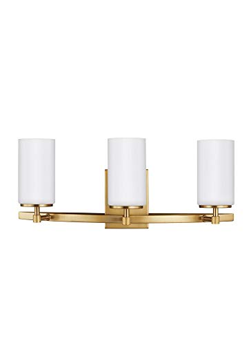 Image of Generation Lighting 4424603-848 Alturas Three - Light Wall /Bath Vanity Style Fixture, Satin Brass, 100 Total Watts, 9.125 Inch Height, 22 Inch Wide, Steel Construction