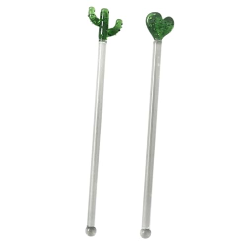 Mikinona 2Pcs Cactus Glass Stirring Sticks Creative Fruit Mixers for Home Bar Restaurant Use Eye Catching Cocktail Drink Accessories