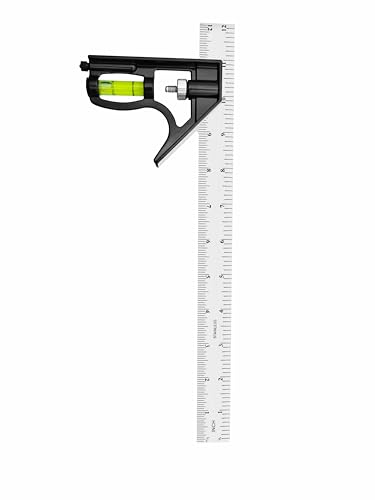Ryqoru 12-Inch Combination Square, Metric & Imperial, Etched 1/16 in & 1 mm Graduations, 410 Stainless Steel Rule, Powder-Coated Aluminum Head, 90°/45° Marking, Built-in Level for Woodworking