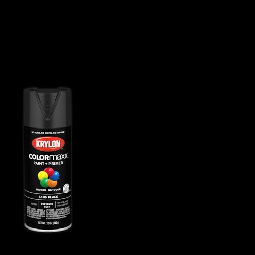 Image of Krylon K05557007 COLORmaxx Spray Paint and Primer for Indoor /Outdoor Use, Satin Black 12 Ounce (Pack of 1)