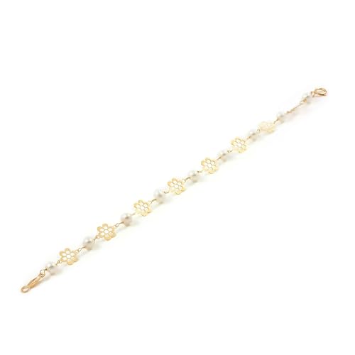 Miniatura 2 de Pulsera Bebe O Niña Oro Margaritas Caladas Con Perlas - Estuche Regalo - Certificado De Garantía - Mondepetit