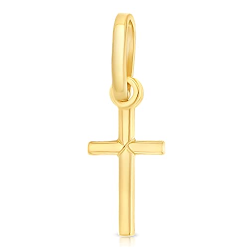 Ioka - 14K Yellow Gold or White Gold Plain Cross Pendant Religious Tiny Size Charm For Necklace or Chain