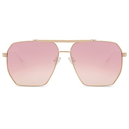 Image of SOJOS Retro Oversized Square Polarized Sunglasses for Women and Men Vintage Shades Classic Large Metal Sun Glasses, Shiny Gold, 60-14-145