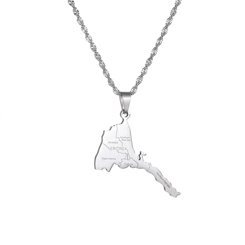 UBBVPKY Collier Avec Pendentif Carte Et Drapeau De L'Érythrée Pour Homme Et Femme Chaîne De Clavicule Rétro Style Ethnique Bijou Unique Cadeau Blanc 50 Cm