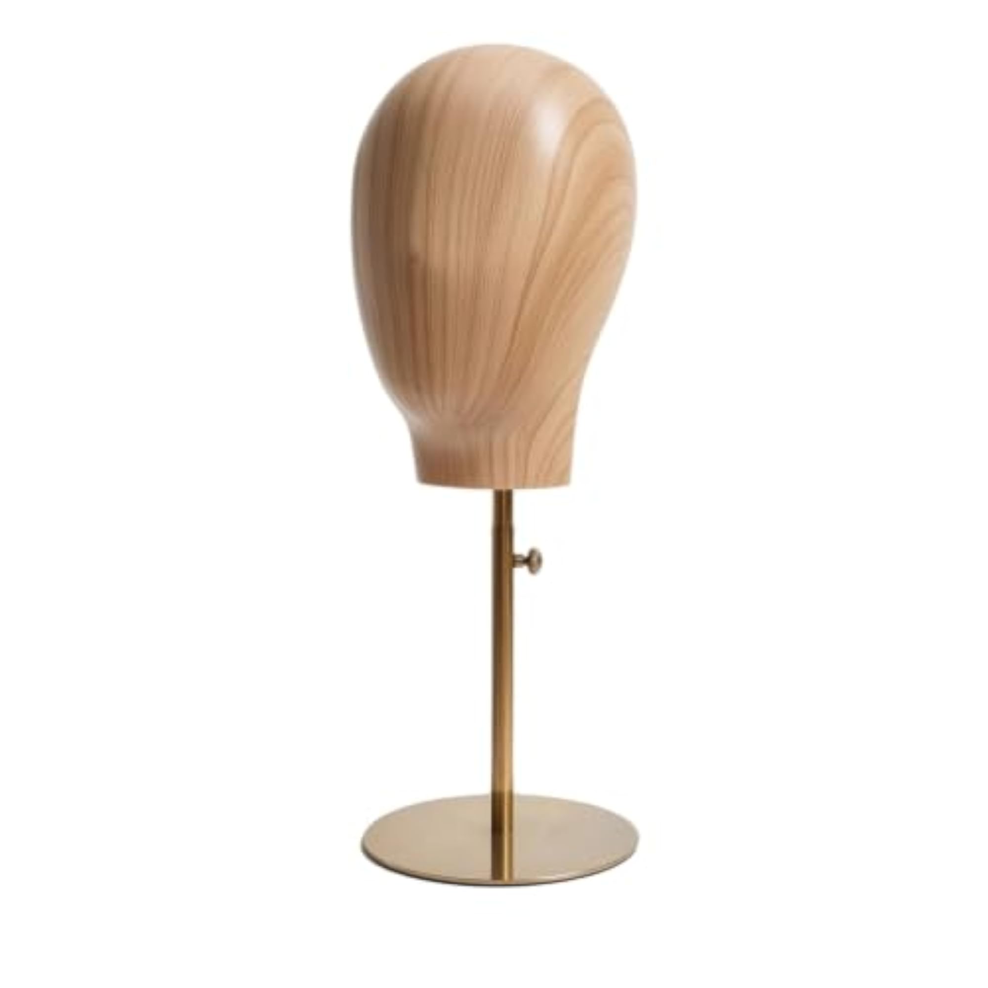 Adjustable-Height Hairpiece Head with Stand, Wood-Grain