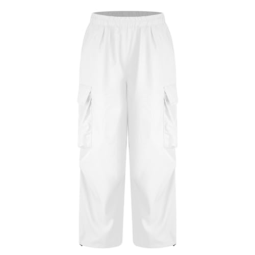 FEESHOW Kids Girls Elastic Waistband Cargo Pants Boys Loose Fit Trousers with Pockets for Hip-Hop Jazz Dancewear
