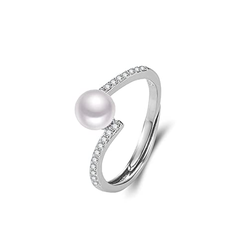 OIDIMS Pearl Promise Ring for Women Cubic Zirconia Statement Expandable Adjustable Rings Pearl Ball Open Band Comfort Fit Valentine's Day Engagement Wedding Jewelry Unique Elegant Gifts for Mom