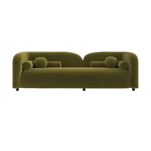 Image of CRAFTCITY Curved 3 Seater Cloud Sofa Upholstered 3 Seater Sofa for Living Room Bedroom Home Office Meeting Room Velvet Fabric Sofa (Green)