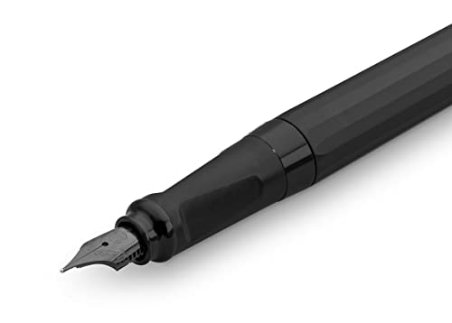 Image of Kaweco PERKEO Medium Nib Fountain Pen - All Black Body, Premium German Fountain Pen with Royal Blue Ink Cartridge, 13 cm, Light Weight, Ergonomic Grip