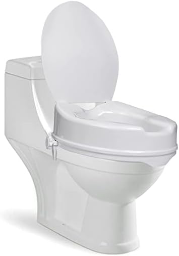 NEOSAFE Portable Lightweight Plastic Toilet Commode Seat Raiser Elevator Extension with lid cover Ideal for Handicap, Knee Patients, Old Senior Citizen (White, Size: 4 Inch)
