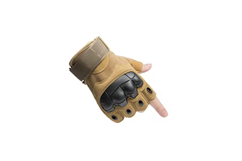 They anchi Tactical Glove Hard Knuckle Fingerless Half Finger Outdoor Cycling Motorcycle Shooting, Brown, Medium