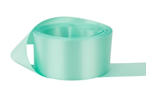 Image of Ribbon Bazaar Double Faced Satin - Premium Gloss Finish - 100% Polyester Ribbon for Gift Wrapping, Crafts, Scrapbooking, Hair Bow, Decorating & More - 1 /4 inch Aqua Blue 100yd Spool