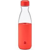 S'well Glass Original Water Bottle, 18oz, Radiant Coral, Borosilicate Glass Bottle With Protective Silicone Sleeve, Zero Plastic, Leakproof, BPA Free