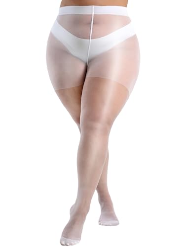 HeyUU Plus Size Sheer Tights for Women, Ultra Thin Pantyhose Reinforced Toes High Waist Stockings XL-4XL