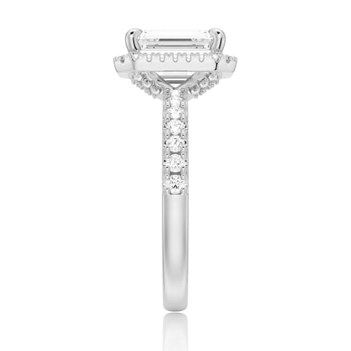 MSBLUE 1ct Engagement Ring, Emerald Cut with Halo, 14K White Gold Vermeil, Rhodium Finish4
