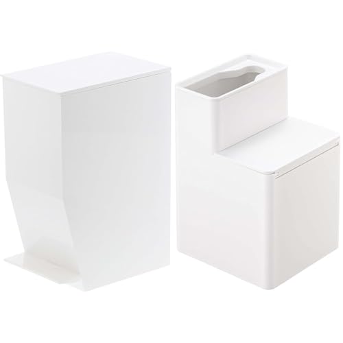 【セット買い】山崎実業(Yamazaki) ペダル式 トイレポット ホワイト 約W12×D19×H27.5cm タワー tower ゴミ箱 トイレポット サニタリーボックス 3385 + 山崎実業(Yamazaki) 替えブラシ 収納付き 流せるトイレブラ