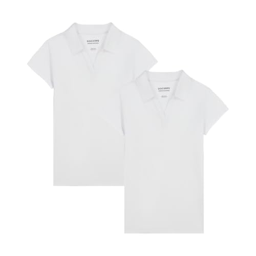 DOCKERS Girls School Uniform Short Sleeve Performance Mesh Polo, 2-Pack, White, 12-14 - image 1
