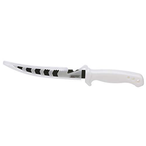 Seachoice Stainless Steel Filet Knife with Locking Sheath, 9 in., White Handle