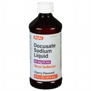 Rugby Docusate Sodium Cherry Flavored Liquid Stool Softener 50mg / 5 mL - 16 Fl Oz
