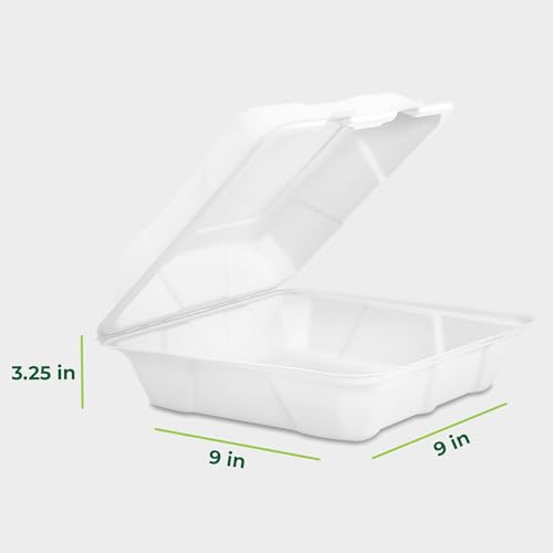 Image of Freshware Compostable 9x9 inch Clamshell Take Out Food Containers [50-Pack] - Biodegradable Sugarcane To Go Boxes - Paper Food Container - Microwave & Freezer Safe, Stackable
