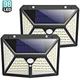 Solar Lights Outdoor,【2019 Newest 270º Four-Angle Lighting】98 LED Solar Motion Sensor Lights, 3 Modes Waterproof Solar Wall Lights Wireless Solar Security Lights for Deck, Fence, Garage, Yard(2 Pack)