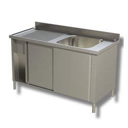 Lavatoio Lavello armadiato ad 1 Vasca + sgocciolatoio Laterale. Prof. 70-140x70x85H, Senza Ruote, Sgocciolatoio Sinistro