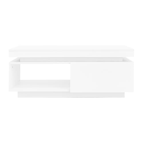 ModernLuxe High Glossy LED Coffee Table with Storage Drawer and Open Display Shelf, Stylish Wooden Rectangle Side Tables for Living Room, RGB LED Lights with Multiple Color Options, White - Image 8