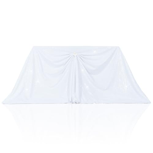 PartyDelight White Sequin Tablecloth 60"x126" Rectangle Shimmer Table Cloths Sparkle Glitter Decorations