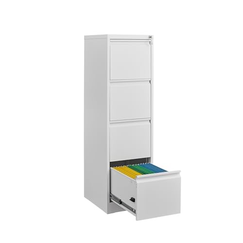 GarveeLife 4 Drawer File Cabinet with Lock, Vertical Metal File Cabinet Organizer for Home Office, Heavy Duty Filing Cabinets Lockable Storage Drawer for Letter/Legal/a4/f4 Size Files White